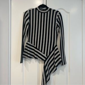 Leith Black & White Asymmetrical Mockneck Tunic Size S
